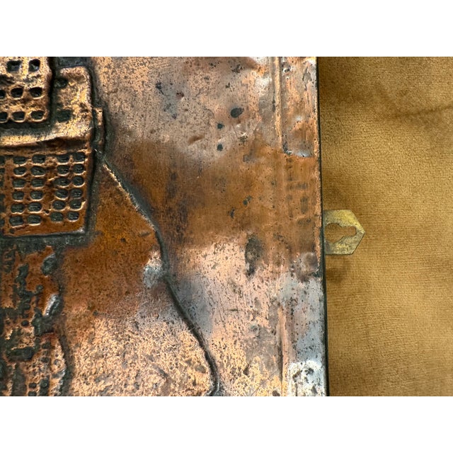 Vintage Rustic European Village Scene Copper Relief Repousse Wall Plaque For Sale - Image 12 of 15