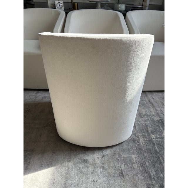 Textile Restoration Hardware Ellison Barrelback Slope Arm Dining Chairs – Set of 4 Performance Linen Weave in Natural | Recessed Casters For Sale - Image 7 of 9