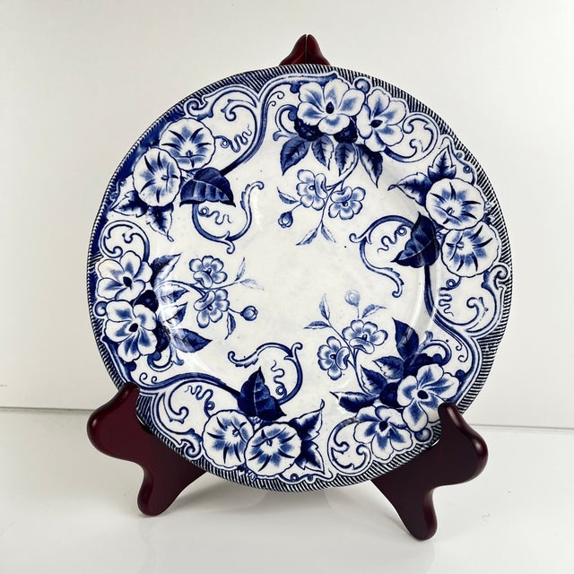 19th Century Flora Earthenware Dessert Plates in Blue from Creil and Montereau, Set of 6 For Sale - Image 11 of 17