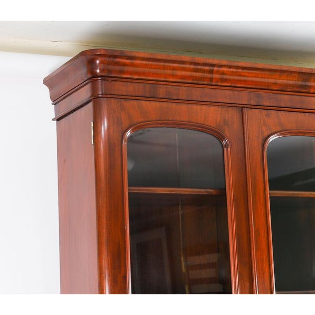 19th Century Antique English Victorian Flame Mahogany Library Bookcase For Sale - Image 9 of 18