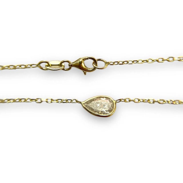 14k Yellow Gold 0.76ct Pear Natural Diamond Bezelled Necklace For Sale - Image 4 of 6