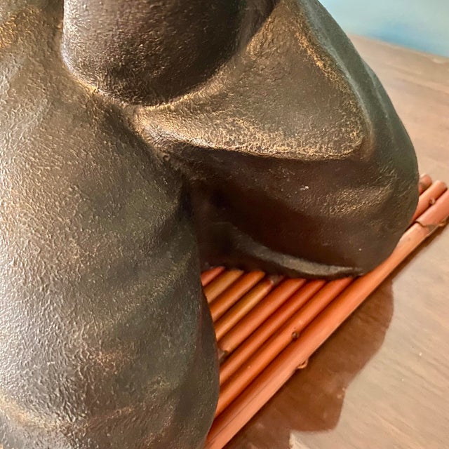 Black Laughing Baby Buddha Statue W/ Bamboo Mat Cast Resin & Fiberglass For Sale - Image 8 of 13