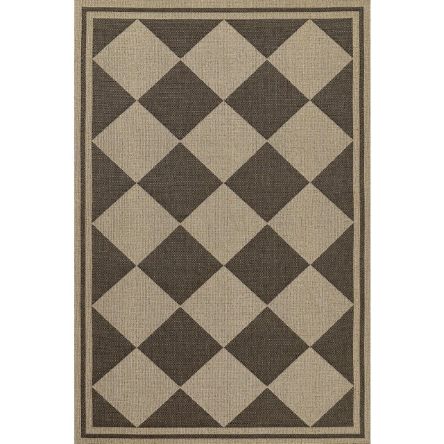 Erin Gates by Momeni Saybrook Diamond Black Indoor/Outdoor Area Rug 6'6" X 9' For Sale