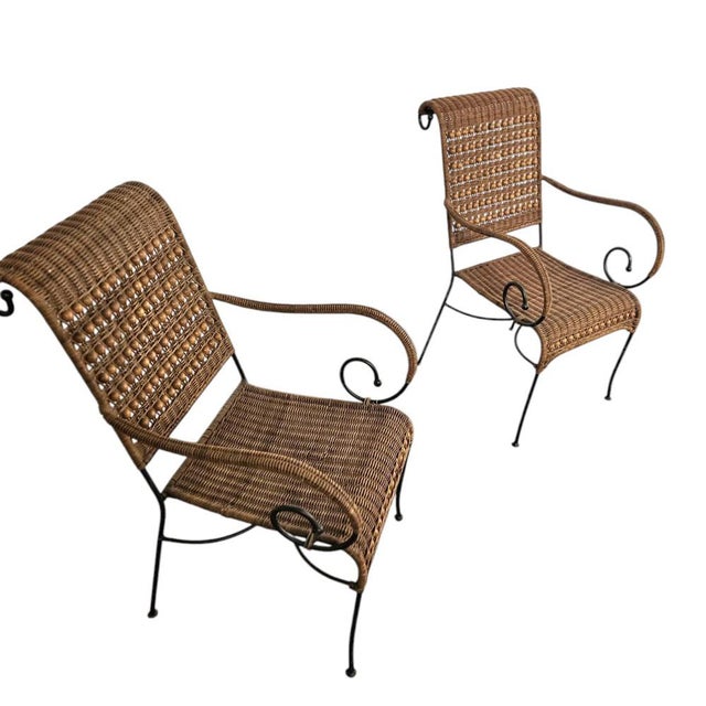 Wrought Iron and Rattan Armchairs, 1970s, Set of 2 For Sale - Image 9 of 15