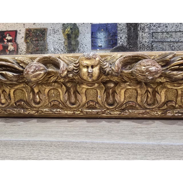 18th Century Mirror in Carved Gilt Wood Decorated with Birds, Fruit and Cherub, 1780 For Sale - Image 10 of 18