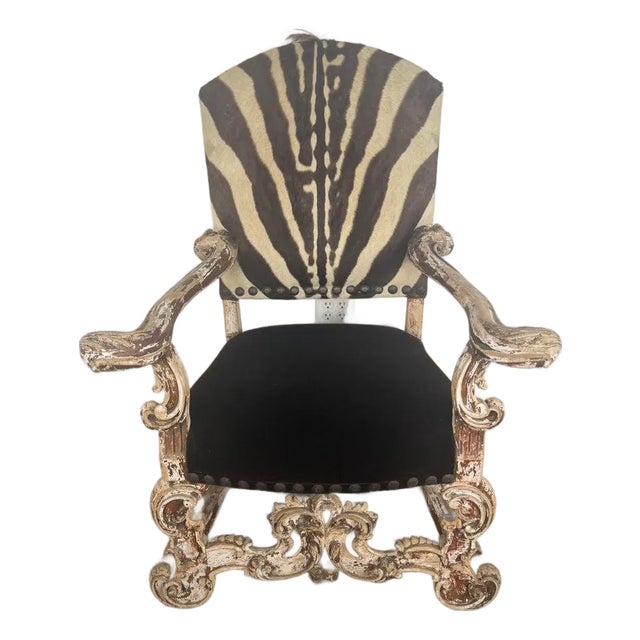 19th Century Italian Armchair With Zebra Upholstery For Sale