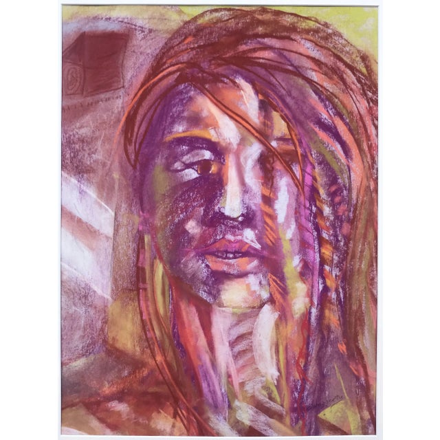 Figurative Vintage Expressionist Pastel Portrait of a Woman by Gerard Haggerty For Sale - Image 3 of 8