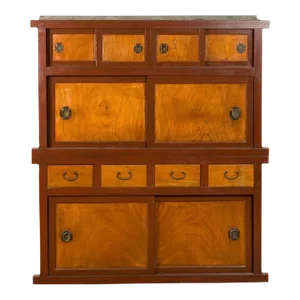 Early 20th Century Japanese Taishō Mizuya Dansu Kitchen Two Toned Cabinet with Sliding Doors
