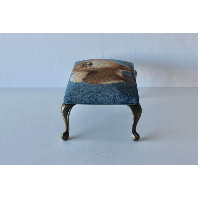1980s Vintage Pomeranian Tapestry Upholstered Cast Brass Cabriole Legs Footstool For Sale - Image 5 of 10