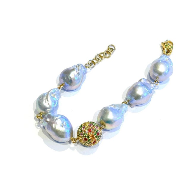 Bochic “Capri” Vintage Natural Multi Fancy Color Gems & PearlBracelet Set In 18K For Sale - Image 4 of 7