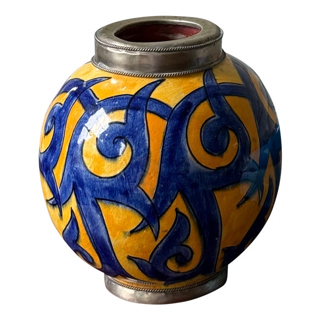 French Signed Artist Hand Painted Ceramic Vase For Sale