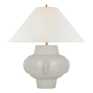 Thomas O'Brien by Visual Comfort Signature Cap-Ferrat 26" Table Lamp in White Crackle with Linen Flared Shade For Sale