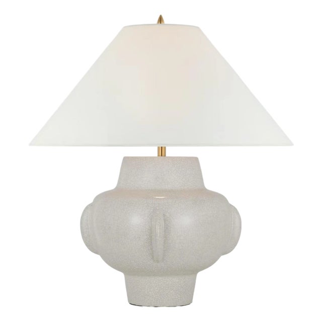 Thomas O'Brien by Visual Comfort Signature Cap-Ferrat 26" Table Lamp in White Crackle with Linen Flared Shade For Sale