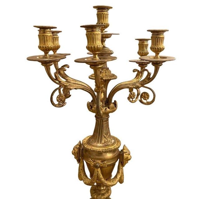 Large 19th Century French Doré Bronze Clock Garniture Marked Jules Graux, Paris. For Sale - Image 14 of 16