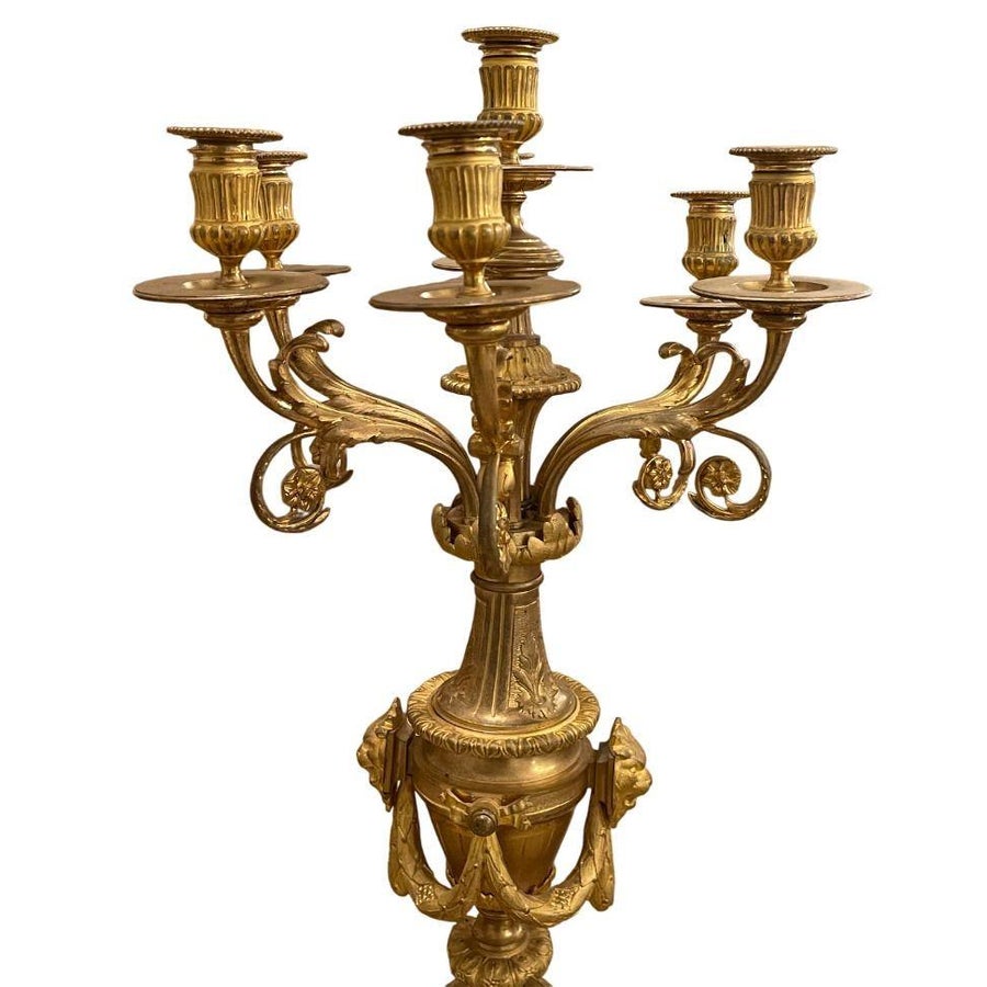 Large 19th Century French Doré Bronze Clock Garniture Marked Jules