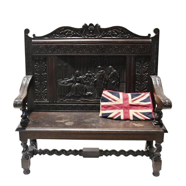 Gold Renaissance Revival Italian Hall Bench Settle in Carved Walnut, 1880 For Sale - Image 8 of 8