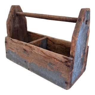 Late 19th Century Painted Pine Farmhouse Trug With Original Blue Paint For Sale