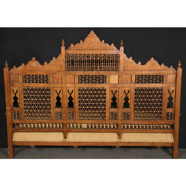 Early 20th Century Middle Eastern Carved Walnut Mashrabiya Settee, 1920s–1930s For Sale - Image 9 of 14