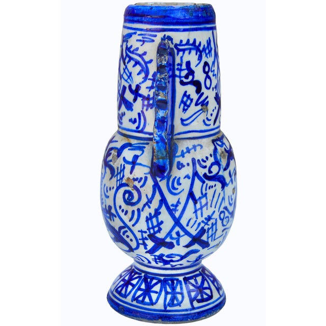 Early 19th Century Handmade Ceramic Vase W/ Blue Graphics & Expressionism For Sale - Image 4 of 10