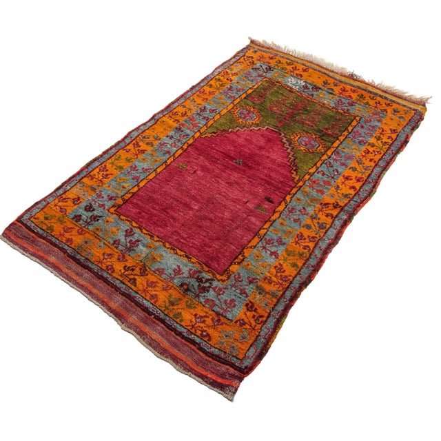 Handwoven in Turkey in the early 1900s, this rare prayer rug embodies centuries of nomadic heritage and Seljuk symbolism....
