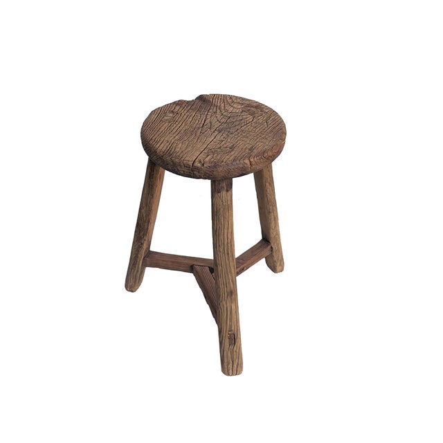 Rustic Rustic Raw Rough Wood Grain Round Top Tri-Legs Stool Side Table For Sale - Image 3 of 5