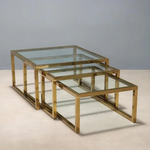 Glass and Brass Nesting Coffee Tables, 1960s-1970s, Set of 3 For Sale - Image 9 of 9