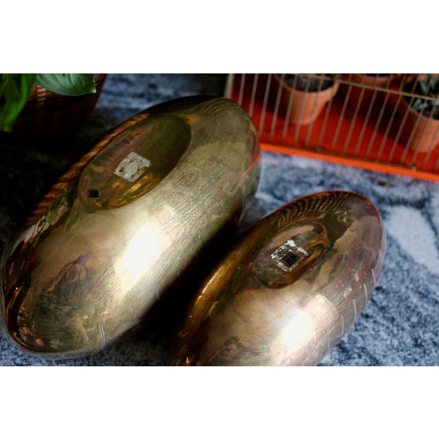 1970s Art Deco Brass Flower Motif Vases - a Pair For Sale - Image 6 of 8