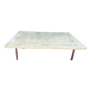 1980s Tiled Low Indoor / Outdoor Coffee Table With Chrome Legs For Sale