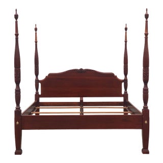 Carved Mahogany Four Poster King Size Rice Bed For Sale