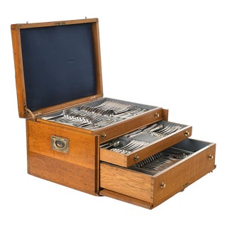 Wooden Marine Chest with Cutlery For Sale