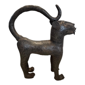 Vintage Large Benin Bronze Sculpture of a Leopard 32" H Nigeria