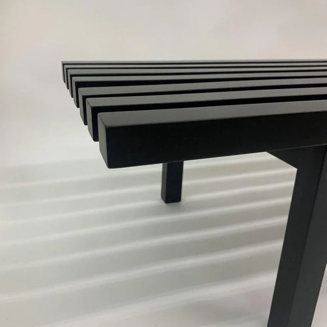 Black Mid-Century Slatted Wooden Bench, 1970s For Sale - Image 8 of 10