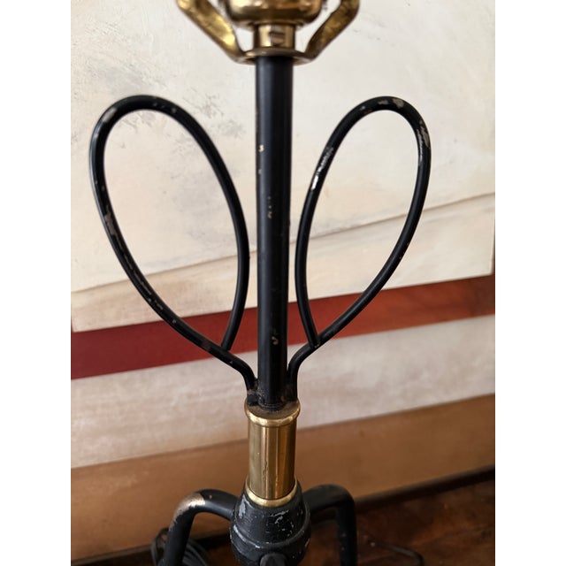 1950s Mid Century Modern Metal Table Lamps With Original Shades Sculptural Iron Base - A Pair For Sale - Image 5 of 12