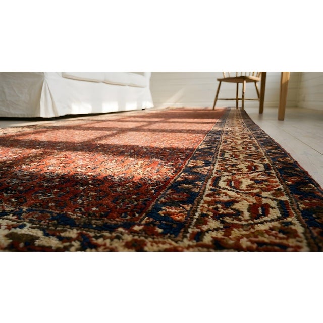 1900s Red Raspebery Geometric Antique Persian Seraband Rug 2'10" X 16'9" Hand Knotted Wool Carpet For Sale - Image 9 of 10