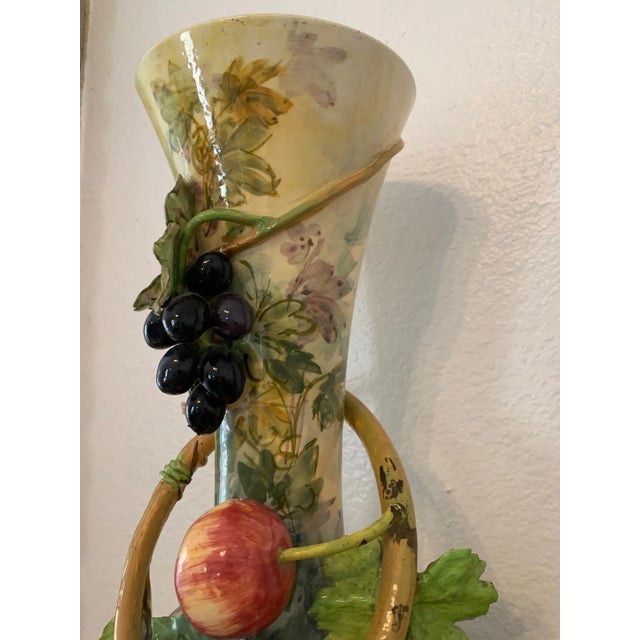 1960s Large Vase Majolica Pottery With Apple & Grapes Tree Branches For Sale - Image 4 of 13