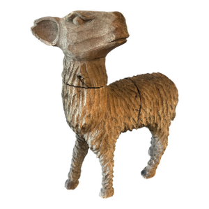 Antique European Folk Art Carved Wooden Sheep Sculpture