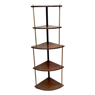 English Regency Brass Mounted Mahogany 5-Tier Corner Shelf, Attributed Gillows For Sale