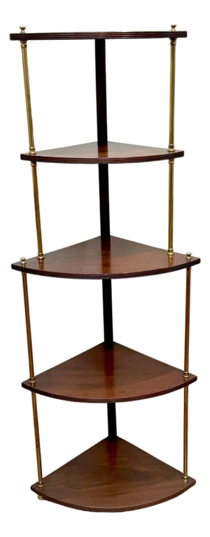 English Regency Brass Mounted Mahogany 5-Tier Corner Shelf, Attributed Gillows