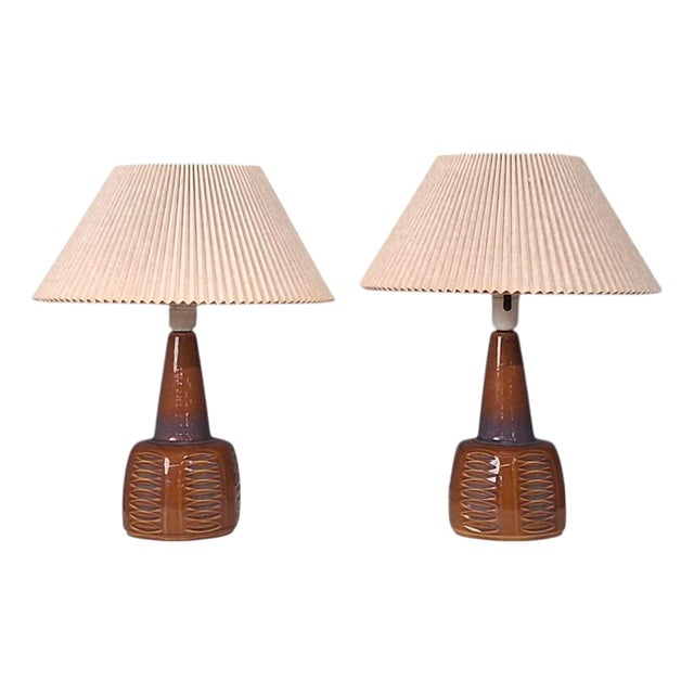 Einar Johansen, Table Lamps, Amber Glazed Stoneware, Denmark, 1960s For Sale