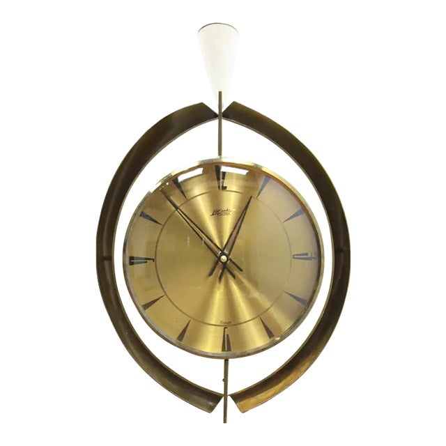 Mid Century 1960s Brass Wall Clock by Atlanta Electric For Sale