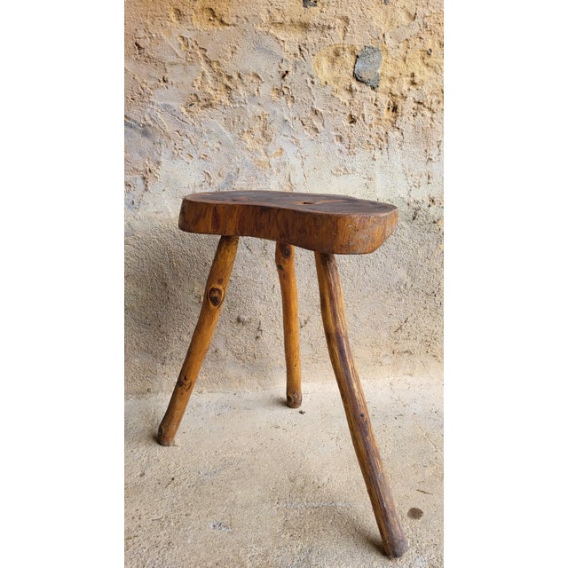 Brutalist Wooden Stool, 1960s For Sale - Image 4 of 10