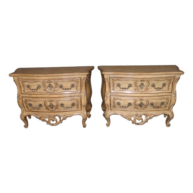 Pair Country French Carved Drawer Commodes by Auffray Furniture For Sale