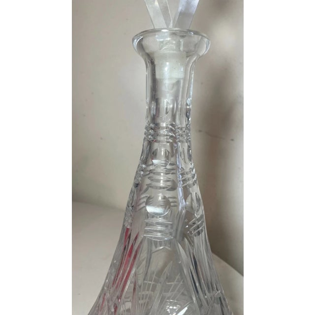 American Huge Vintage American Brilliant Cut Clear Crystal Liquor Wine Decanter Glass For Sale - Image 3 of 10