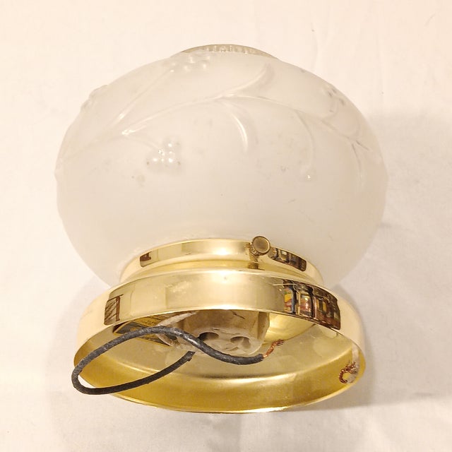 Vintage Mid 20th Century Ceiling Shade Frosted Round With Raised Floral and Vine Design For Sale - Image 4 of 7