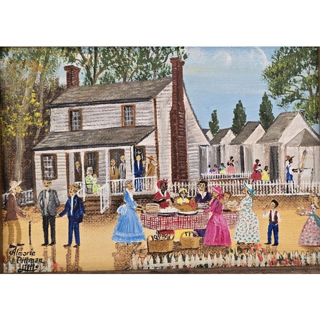 This charming pair of original folk art paintings depicts lively Southern family scenes rendered in the distinctive...