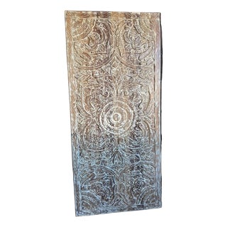Vintage Carved Wood Lotus Medallion Barn Door | Artisan Headboard Wall Panel 80x36 For Sale