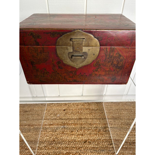 Late 19th Chinese Century Red Leather Document Box For Sale - Image 9 of 12