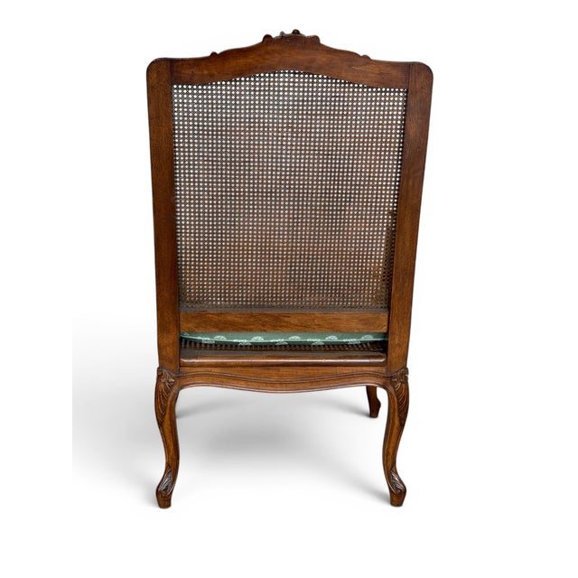 Brown Vintage Louis XV Style Caned Bergère Walnut Chair For Sale - Image 8 of 13