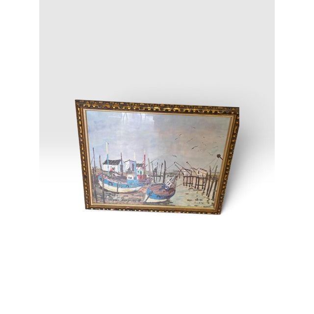 Beautiful original signed painting by listed French artist Jacques Bouyssou (1926–1997) titled “Le Port du Bec.” This...