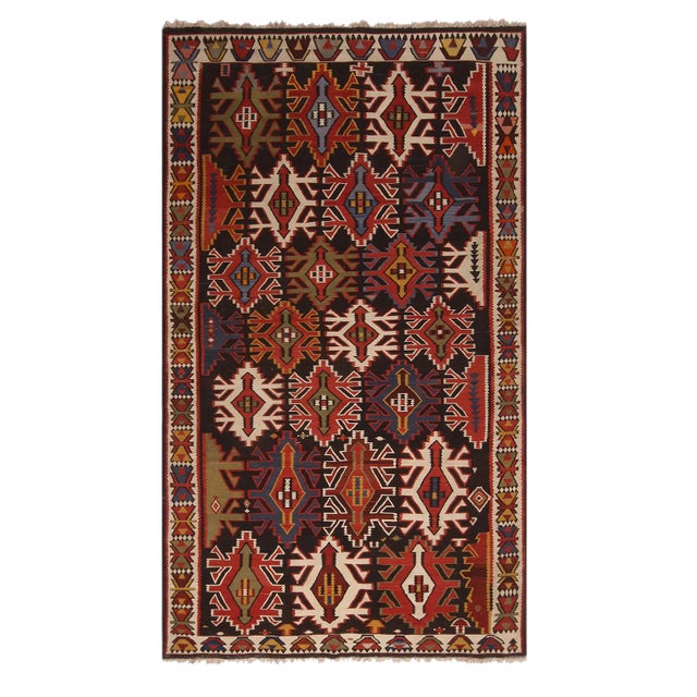 Vintage Mid-Century Kuba Multicolor Tribal Wool Kilim Rug For Sale
